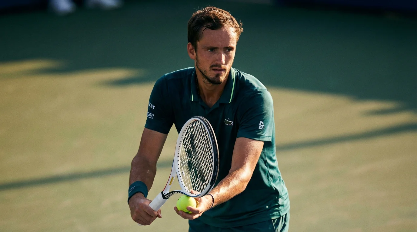 Joueur de tennis concentré avant de servir avec une raquette et une balle en main