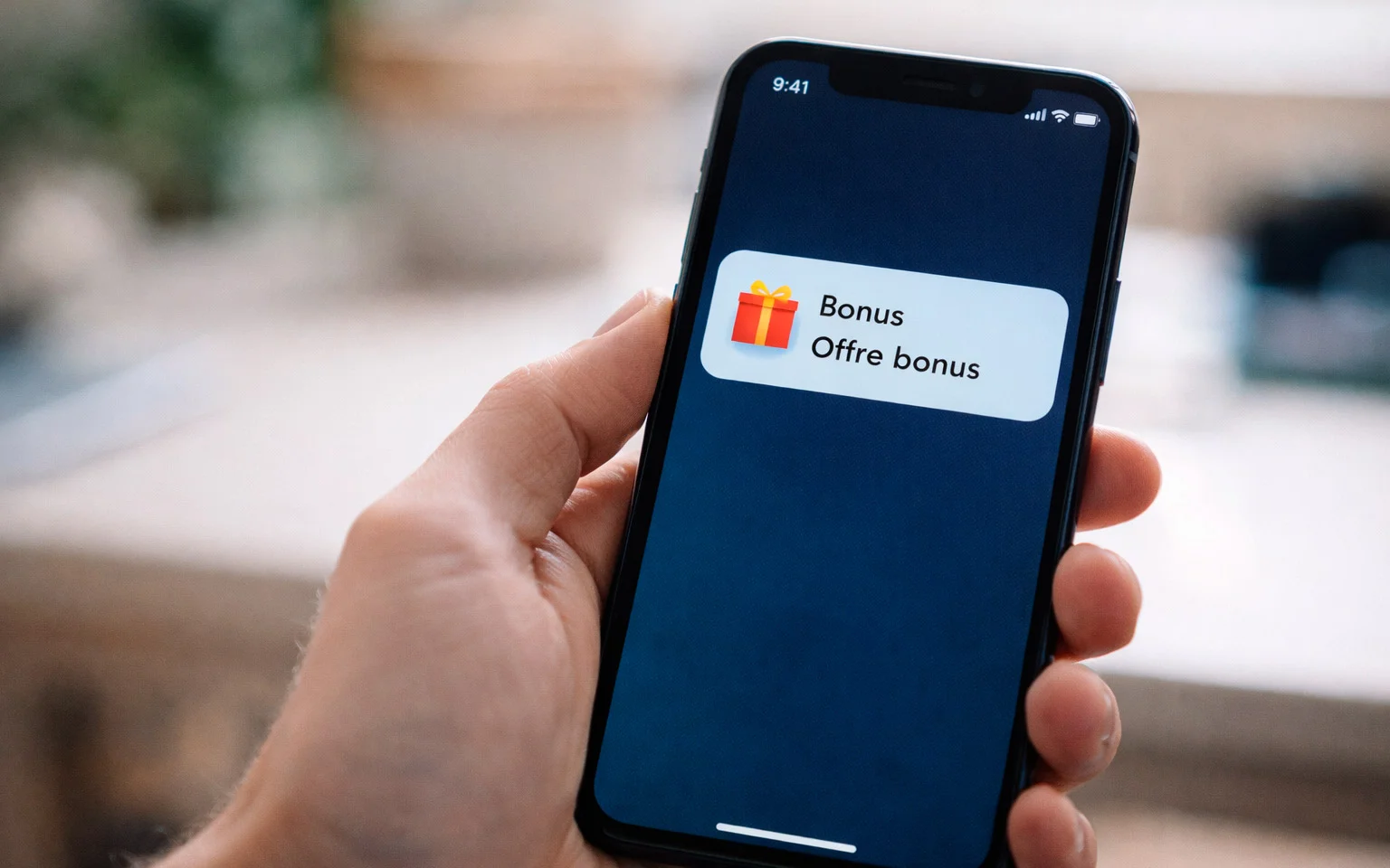 Notification de bonus sur smartphone avec ic&ocirc;ne cadeau