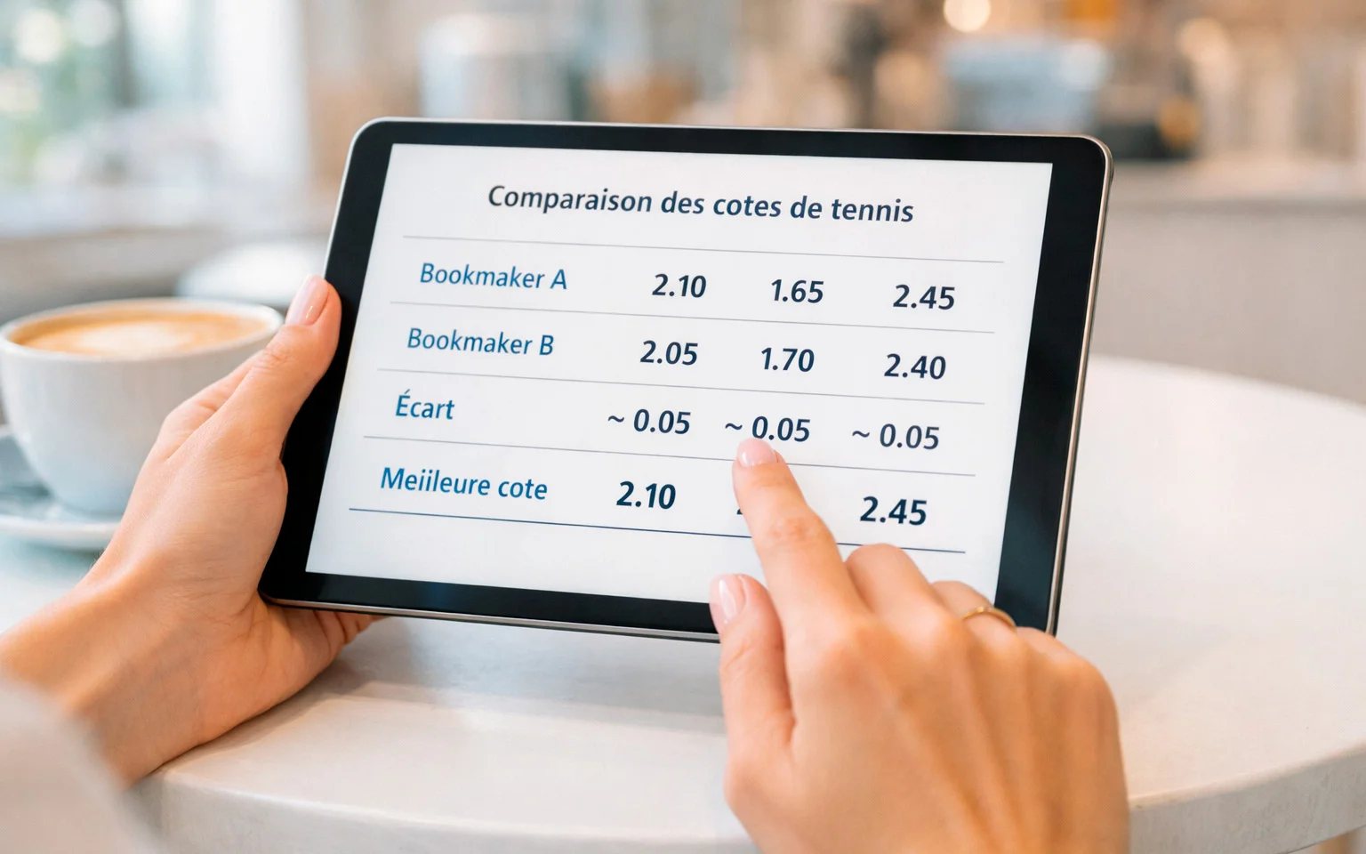 Personne comparant plusieurs sites de paris sur tablette