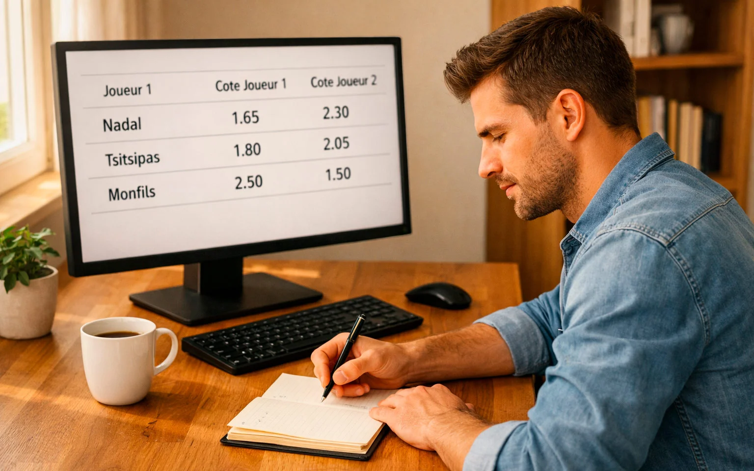 Parieur analysant les cotes sur un &eacute;cran d'ordinateur