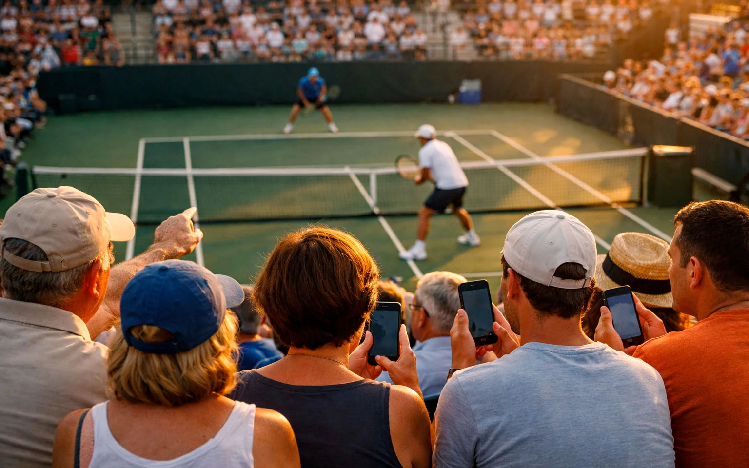 Spectateurs suivant un match de tennis en direct