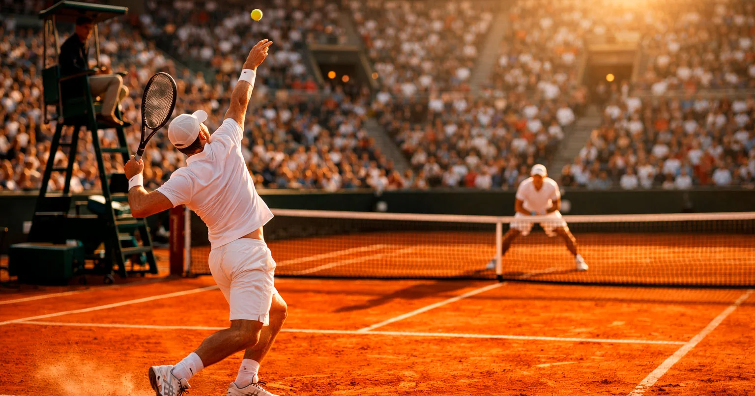 Match de tennis professionnel sur court en terre battue