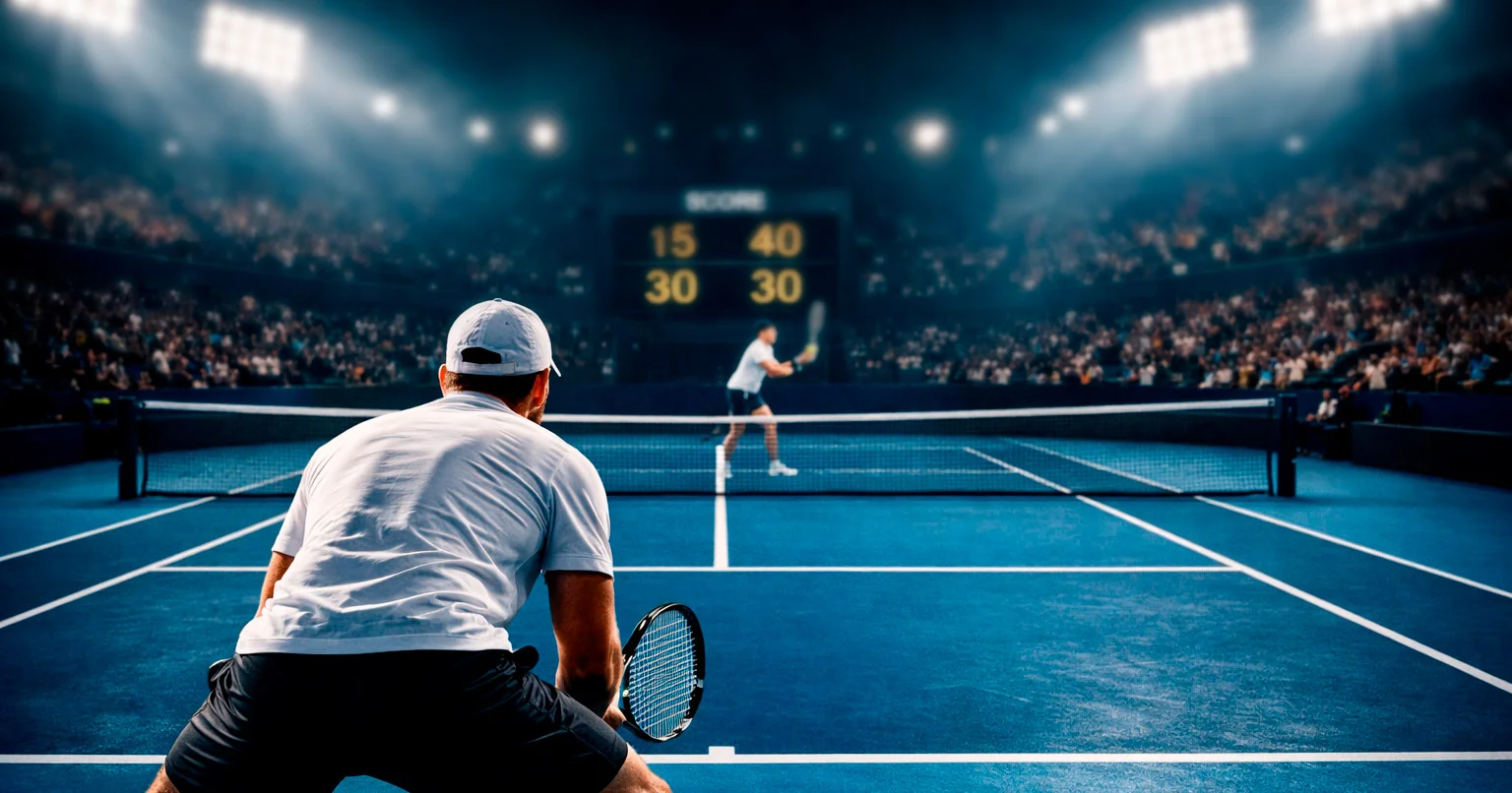 Match de tennis en cours avec affichage du score