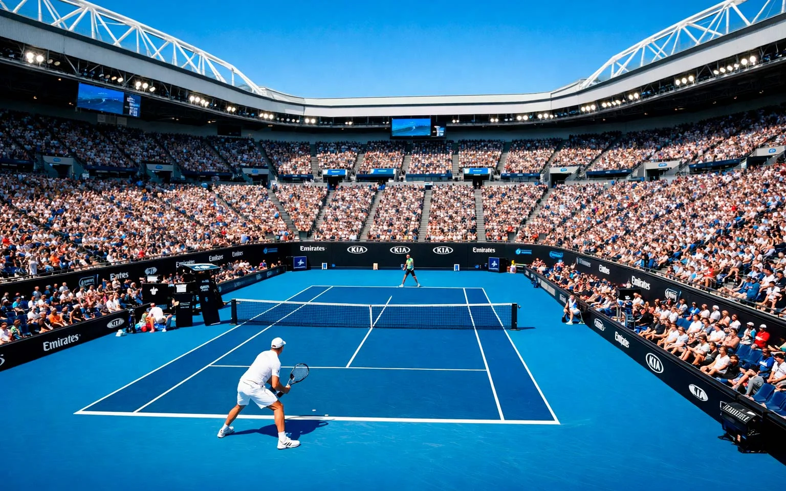 Court central d'un tournoi du Grand Chelem avec tribunes