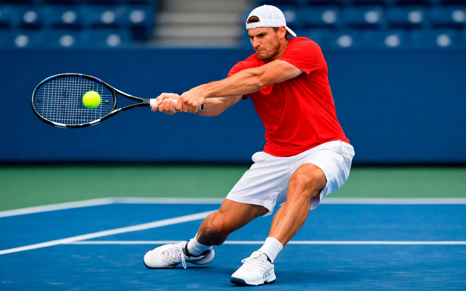 Joueur de tennis effectuant un revers puissant