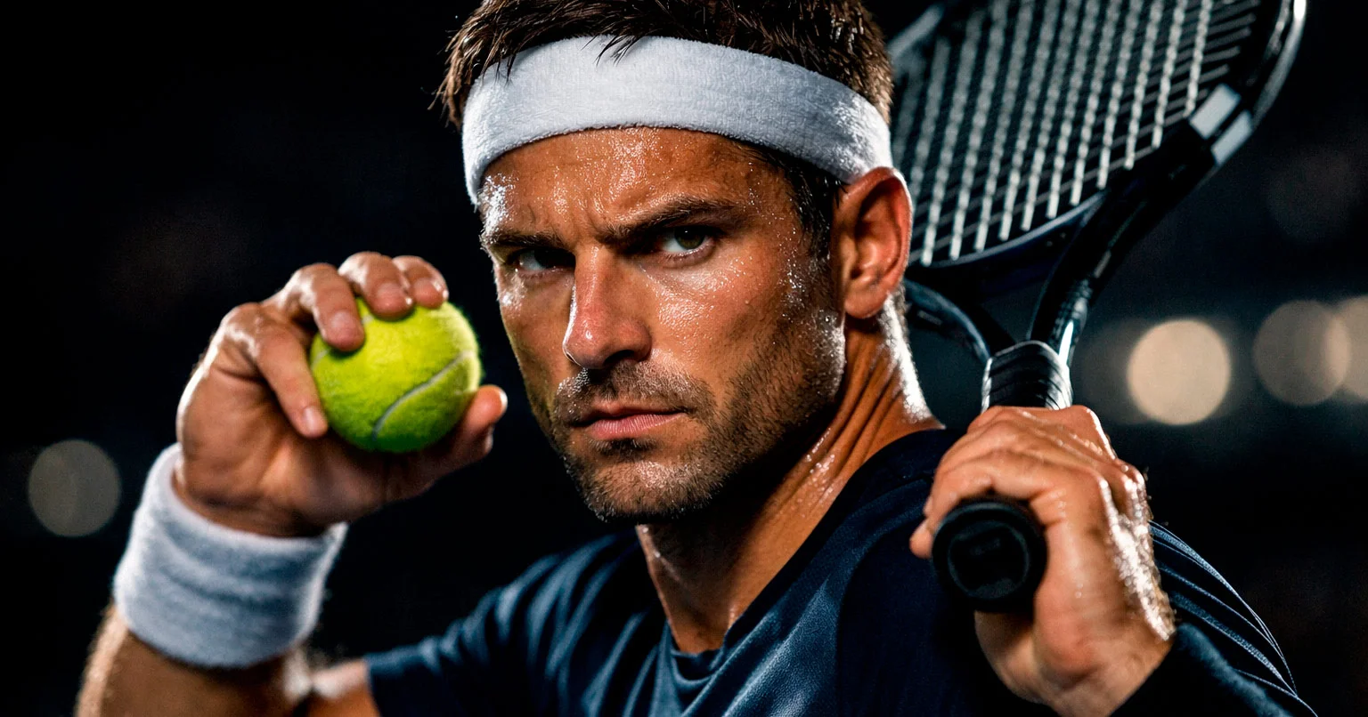 Joueur de tennis professionnel concentré avant un service